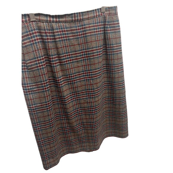 Pendleton Vintage 90's Blue, Brown & Red Plaid Wool Pencil Skirt - Picture 1 of 7